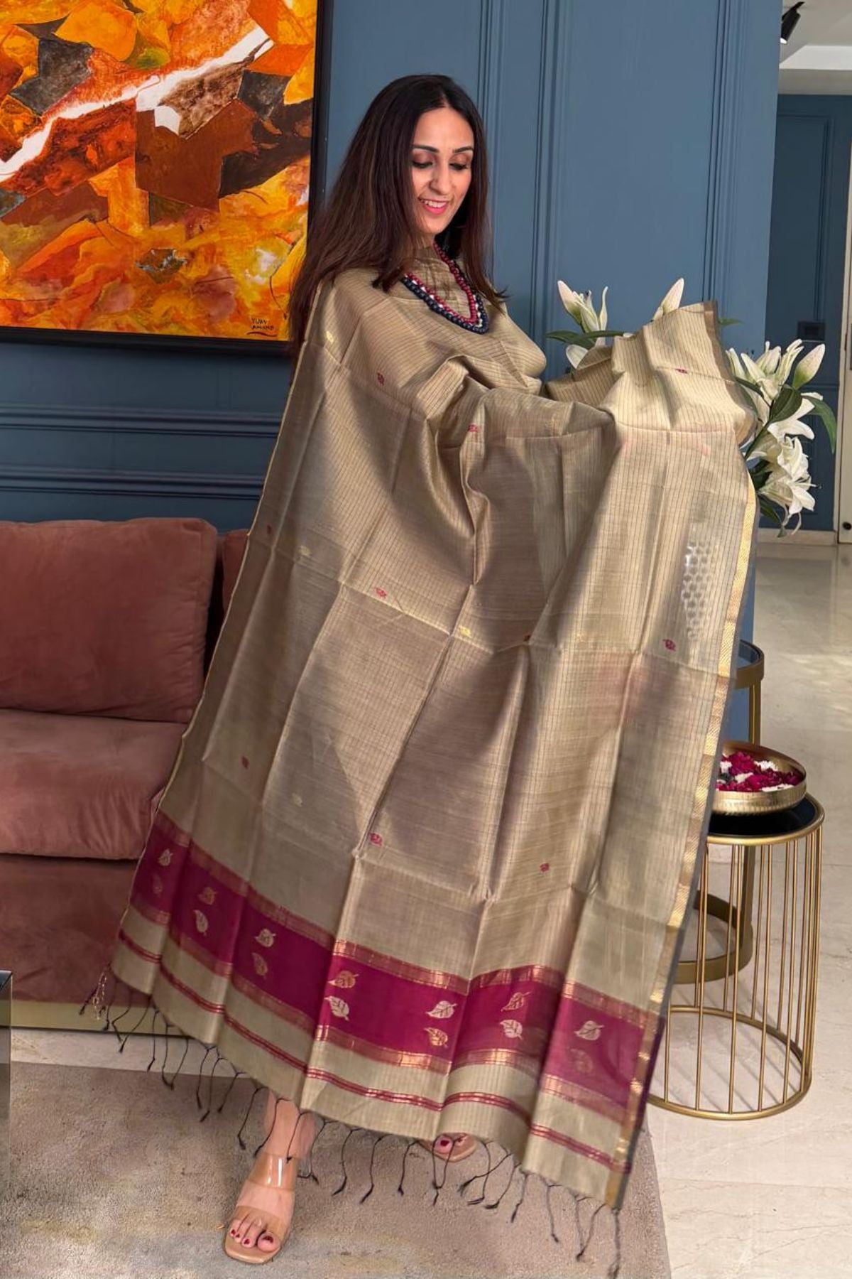 Maheshwari handloom silk by cotton kurta dupatta set